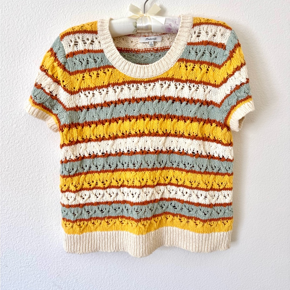 Madewell Striped Crochet Short Sleeve Sweater XS
